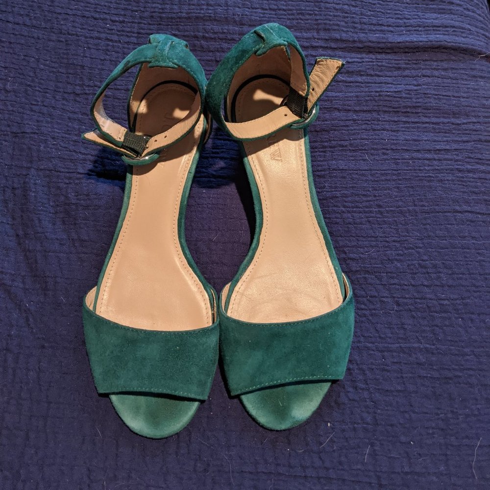 Emerald Green Suede J. Crew Block Heel Sandals